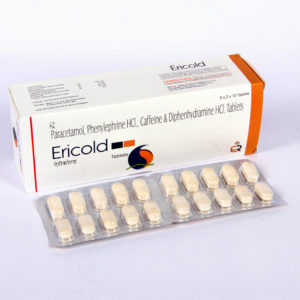 Ericold (PARACETAMOL 500 MG+DIPHENHYDRAMINE HYDROCHLORIDE 25 MG+PHENYLEPHRINE HCI 5 MG+CAFFEINE 30MG)