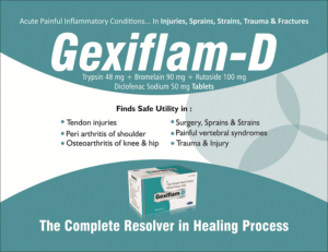 GEXIFLAM-D (Trpsin 48 mg + Bromelain 90 mg + Rutoside trihydrate 100 mg Tabs)
