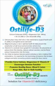 OSTILIFE-D3 (Calcium Carbonate 625mg + Magnesium Hydroxide 180mg + Zinc sulphate 14mg + Vitamin D3 200IU)