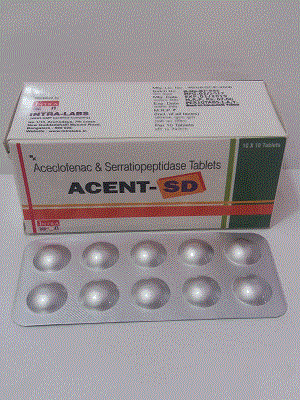 Acent-SD Tabs (Aceclofenac 100mg + Serratiopeptidase 15mg)