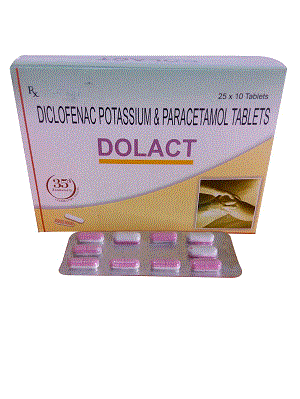 Dolact Tabs (Diclofenac Potassium 50mg + Paracetamol 325mg (Double Layer) Tabs.)
