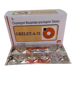 Grelet-A 75 Tabs (Clopidogrel Bisulphate 75mg + Aspirin 75mg)