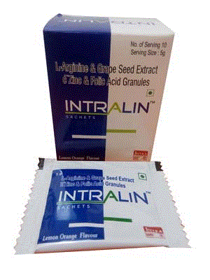 Intralin Sachets (L-Arginine 5mg + Grape Seed Extract (Contains Proanthocyanidin) 75mg + Zinc (as Zinc Sulphate Monohydrate) 10mg)