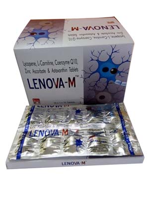 Lenova-M Tabs For Male Infertility (Lycopene 2500mcg + L-carnitine 340mg + Co-enzyme Q10 50 mg + Zinc Ascorbate 5mg + Asthaxanthin (1% Powder) 8mg)