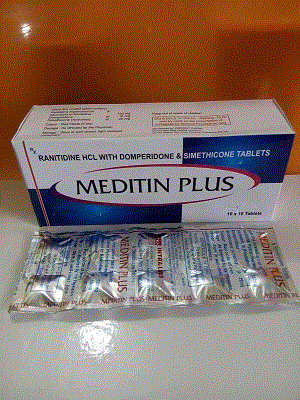 Meditin-Plus Tabs (Ranitidine Hydrochloride 150mg + Domperidone 10mg + Simethicone 20mg)