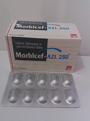 Morbicef-AZL 250 (Cefixime, Azithromycin & Lactic Acid Bacillus Tablets)