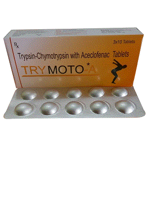 Trymoto-A Tabs (Trypsin – Chymotrypsin 50,000 A.U.+ Aceclofenac 100mg)