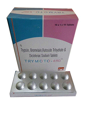 Trymoto-BRD Tabs (Trypsin 48mg + Bromelain 90mg + Rutoside Trihydrate 100mg + Diclofenac Sodium 50mg)