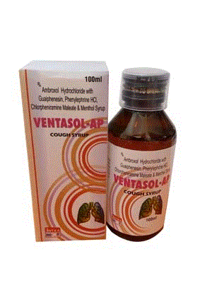 Ventasol-Ap Cough Syrup ()Ambroxol HCL 15mg + Guaiphenesin 50mg + Phenylephrine HCL 5mg + Chlorpheniramine Maleate 2mg + Menthol 1mg