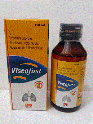 Viscofast Syrup (Terbutaline Sulphate 2.5mg + Bromhexine 8mg + Guaiphenesin 100mg + Menthol 5mg /5ml)