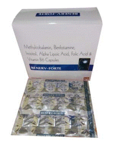 Benerv-Forte Caps (Benfotiamine 100mg + Methylcobalamin 1000mcg + Pyridoxine Hydrochloride 3mg + Alpha Lipoic Acid 200mg + Inositol 100mg + Folic Acid 1.5mg)