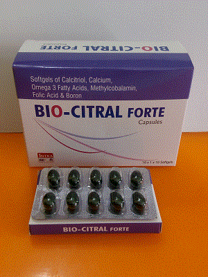 Biocitral Forte Soft Gel Caps (Calcitriol 0.25 mcg + Elemental Calcium 200 mg (as Calcium Carbonate 500 mg) + EPA 90 mg + DHA 60 mg + Methylcobalamin 1500 mcg + Folic Acid 400 mcg + Disodium Tetraborate 1.5 mg)
