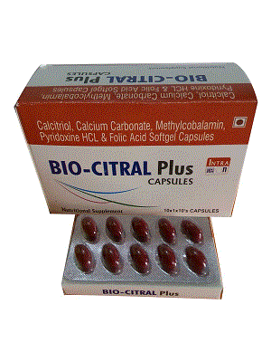 Biocitral Plus Soft Gel Caps (Methylcobalamin 750mcg +Calcitriol 0.25mcg + Calcium Carbonate 500mg + Pyridoxine Hydrochloride B6 1.5mg + Folic Acid 0.75mg)