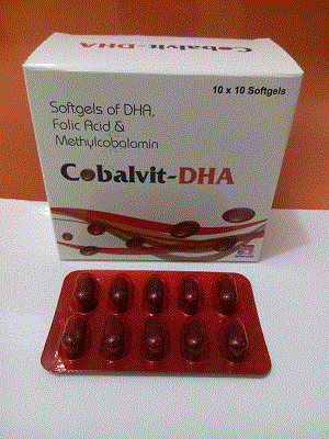 Cobalvit-DHA Soft gel capsules (Docosahexaenoic Acid 100mg 10% w/w (DHA) + Folic Acid 5mg + Methylcobalamin 750mcg)