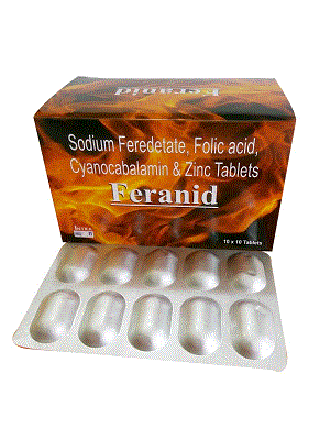 Feranid Tabs (Sodium Feredetate 700mg + Folic Acid 1.5mg + Vit. B12 15mcg + Zinc Sulphate Monohydrate 61.8mg)
