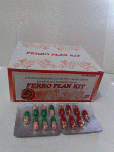 Ferro-Plan Kit Caps (Zinc 61.8mg + Pyridoxine 3mg + Cyanocobalamin 15mcg Blue Caps. Dried Ferrous Sulphate 150mg + Ascorbic Acid (in SR form) 75mg + Folic Acid 1mg Red Caps.)