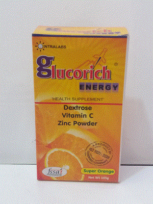 Glucorich Energy Drink (Dextrose 17.5gm + Ascorbic Acid 50mg + Zinc Sulphate eq. To 7.5mg Orange Flavour & Lemon Flavour)