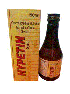 Hypetin Syrup (Cyproheptadine HCL 2mg + Tricholine Citrate 275mg /5ml)
